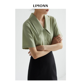 limonn气质通勤短袖面试通勤衬衫，女法式复古百搭上衣2023夏季新