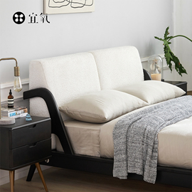 宜氧墨白床榉木全实木床，软包现代轻奢布艺床简约侘寂风双人床