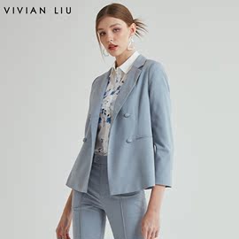 VIVIAN LIU薇薇安刘 R2313103春女装翻领双排扣通勤西装