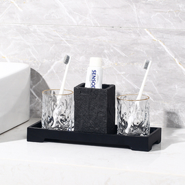 欧式创意卫浴用品五件套牙杯洗漱杯套装卫生间漱口杯托盘浴室摆件