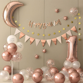 女宝宝一周岁生日背景墙，布置party装饰气球套餐男孩女孩派对场景