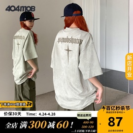 404MOB麂皮绒短袖t恤男夏美式复古刺绣重磅圆领潮牌宽松半袖