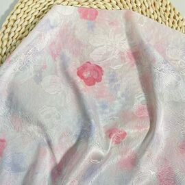 春夏缎面玫瑰晕染提花布料 旗袍手工DIY布料印花面料女装服装布料