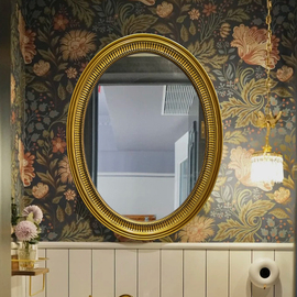 欧式椭圆浴室镜卫生间复古镜子，挂墙美式卫浴镜，化妆镜艺术装饰镜