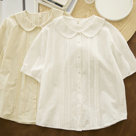 牛奶夏季娃娃领白衬衫复古jk风小众设计感短袖打底学生衬衣