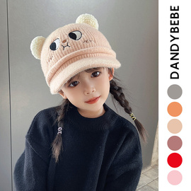 日本儿童秋冬帽子男女孩毛线鸭舌保暖加厚可爱棒球卡通宝宝针织帽