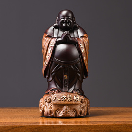 黑檀木雕弥勒佛像实木摆件八方聚财笑佛家用客厅供奉红木工艺品