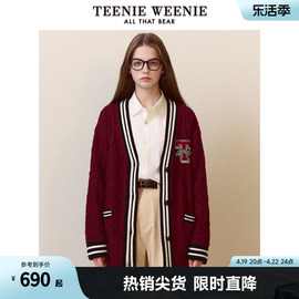 TeenieWeenie小熊春装季红色慵懒风针织开衫毛衣外套学院风女宽松