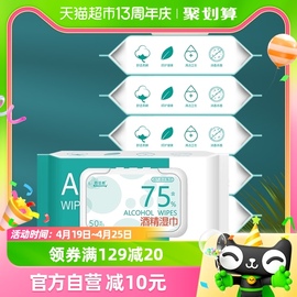 海氏海诺75%酒精湿巾消毒湿纸巾50片*5包消毒杀菌皮肤清洁家用