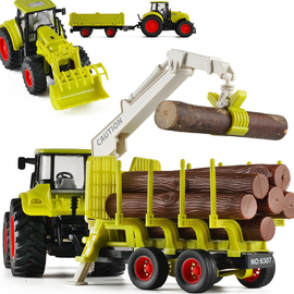 声光大号农场喷水吊车，木材运输拖拉机儿童仿真工程，小汽车模型玩具
