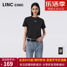 lincchic金羽杰2023秋精致字母印花黑白透气t恤女s233ts435y