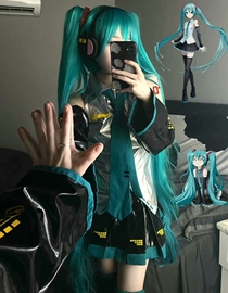 猫屿初音未来cos服miku公式服日本少女，动漫白银漆皮jkcosplay套装