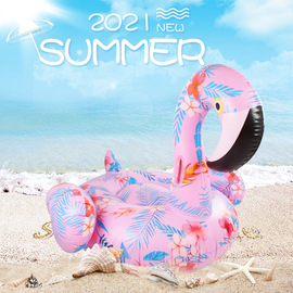 粉色印刷火烈鸟充气坐骑PVC水上乐园浮床浮排游泳圈漂浮气垫床海