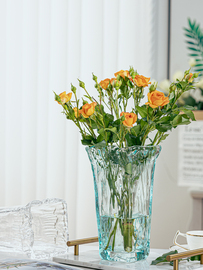 高级感轻奢西班牙玻璃，花瓶摆件客厅透明创意插花鲜花，芍药玫瑰装饰
