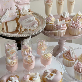 婚礼粉色甜品台推推乐贴纸，插件蛋糕围边布丁杯，封口纸摆件慕斯杯子