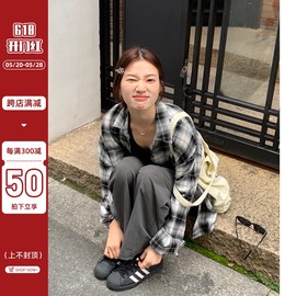 陆小团团无袖背心格纹衬衫套装女2024夏季新休闲小众设计感两件套