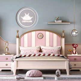 A06全实木儿童床1.351.5米粉色套房家具轻奢约网红公主床女孩