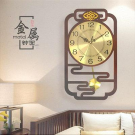 客厅静音创意艺术纤维木时钟新中式万年历挂钟中国风简约钟表家用