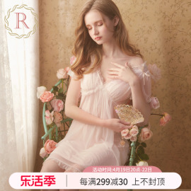 RoseTree公主风睡裙女款夏季短袖小个子蕾丝性感睡衣带胸垫夏天