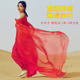 红色丝巾女2024中国红围巾4米超大3米长舞蹈拍照沙巾大红纱巾