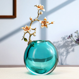 琉璃花瓶新中式轻奢摆件客厅玄关装饰古法珐琅彩高档家居饰品花器