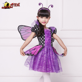 哈罗威(哈罗威)万圣节cosplay服装女童演出派对儿童舞台精灵蝴蝶裙带翅膀