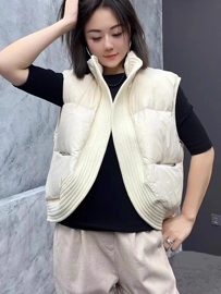 欧货宽松韩版白鸭绒羽绒服女2023冬小个子面包服短款坎肩马甲反季