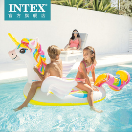 intex儿童成人水上浮床，小黄鸭充气坐骑玩具游泳圈浮排泳池火烈鸟