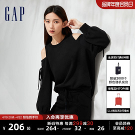 断码Gap女装春季LOGO宽松微弹廓形高级露肩卫衣889285