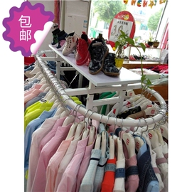 铁艺服装店货架展示架，椭圆形中岛架可升降双杠女装童装挂衣架