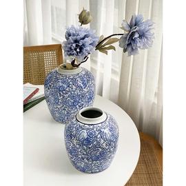 安木良品 外贸出口 复古花卉图腾手绘青花瓷陶瓷摆件插花居家花瓶