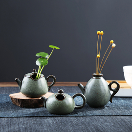 古典中式小花器铜钱草水培花瓶陶瓷创意家用办公室客厅桌面小摆件