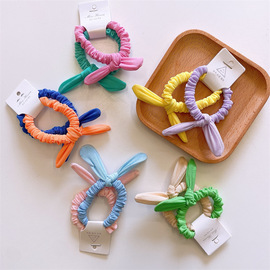 韩版儿童春天色ab版，纯色兔耳朵发圈亲子，款大圈2个装蝴蝶结绳