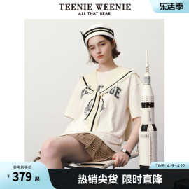 teenieweenie小熊夏季海军风宽松少女，短袖t恤上衣设计感宽松女士