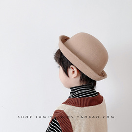 韩国儿童帽子英伦时尚男童，圆顶小礼帽，毛呢女宝宝洋气造型时装帽潮