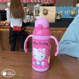 努比 hello kitty 儿童轻量真空不锈钢保温吸管水杯手柄背带92930