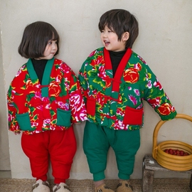 东北大花棉袄宝宝儿童，婴儿网红套装女男冬季小孩，加厚唐装手工棉衣