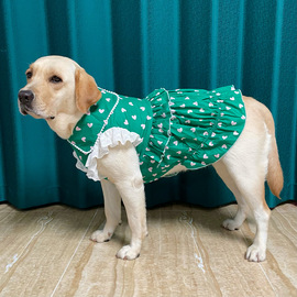 奶茶宠物大狗连衣裙背心，裙绿色荷叶，边印花纯棉夏季薄款蓬蓬裙