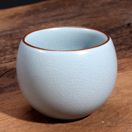汝窑茶杯单杯主人杯开片陶瓷，家用小茶碗，功夫茶具精致盏品茗杯