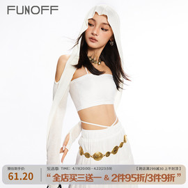 FUNOFF 沙丘之境#荒漠纯色镂空兜帽飘带不规则罩衫轻薄秋长袖上衣