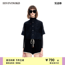 IIIVIVINIKO夏季“古典蕾丝”复古短袖箱型衬衫女M320449343D