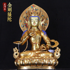 藏式金刚萨陀佛像尼泊尔纯手工，铜鎏金带背光金刚萨锤桌面摆件38cm