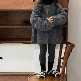 韩系复古毛衣套装2024秋季女童宽松针织衫打底衫打底裤三件套