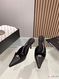 alexanderwang亚历山大王蝴蝶结字母女凉鞋，尖头水钻高跟鞋