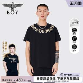 boylondon春24男女同款短袖，仿烫金环形印花老鹰，潮牌t恤n01903