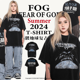 BIGTHING宇宙星空FOG做旧高街潮牌Vintage宽松短袖T恤FEAR OF GOD