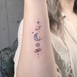 花臂少女tattoo234原宿星空，月亮星星小清新可爱纹身贴一张3组