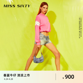 Miss Sixty2024夏季牛仔短裤女性感低腰复古磨白磨破设计热裤