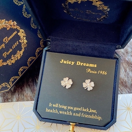 JUICY DREAMS轻奢设计师复古水晶四叶草925银高级感幸运耳钉耳饰