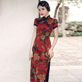老上海旗袍年轻款少女，2024年改良复古中袖连衣裙高端气质性感